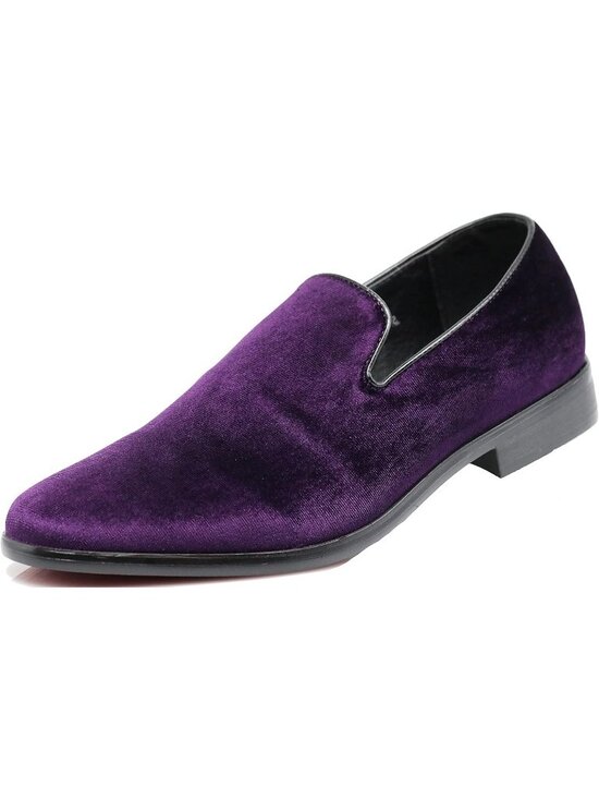 Men\'s Plain Purple Vintage Velvet Loafers Slip On Classic Tuxedo Dress Shoes main image 4